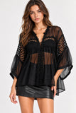 Black Sheer Crochet Detail Tunic Top