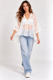 White Sheer Crochet Detail Tunic Top