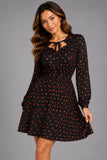 Black Printed Keyhole Mini Dress