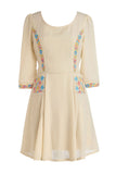 Cream Embroidered Mini Dress with Back Tie