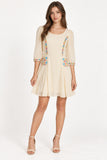 Cream Embroidered Mini Dress with Back Tie
