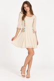 Cream Embroidered Mini Dress with Back Tie