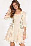 Cream Embroidered Mini Dress with Back Tie