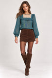 Teal Blue Polka Dot Embroidered Blouse