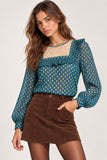 Teal Blue Polka Dot Embroidered Blouse