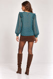 Teal Blue Polka Dot Embroidered Blouse