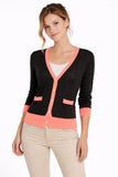 Contrast Trim Button-Front Cardigan