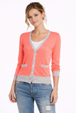 Contrast Trim V-Neck Button Cardigan