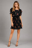 Black Floral Pleated Mini Dress