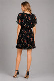 Black Floral Pleated Mini Dress