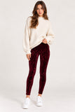Maroon Crushed Velvet Stretch Leggings