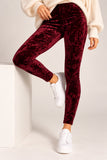 Maroon Crushed Velvet Stretch Leggings