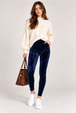 Navy Crushed Velvet Stretch Leggings