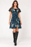 Teal Snakeskin Print Asymmetric Zip Mini Dress