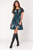 Teal Snakeskin Print Asymmetric Zip Mini Dress