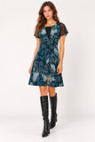Teal Snakeskin Print Asymmetric Zip Mini Dress