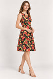 Black Floral Tiered Fit & Flare Dress