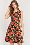 Black Floral Tiered Fit & Flare Dress