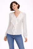 Ruffle Front V-Neck Blouse