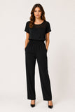 Short-Sleeve Jumpsuit with Cut-Out Yoke