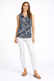 Geometric Print Sleeveless Shirt with Collar