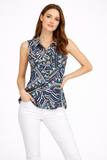 Geometric Print Sleeveless Shirt with Collar