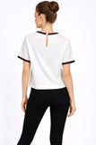 Short Sleeve Top With Contrast Trim And Keyhole Back