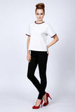 Short Sleeve Top With Contrast Trim And Keyhole Back