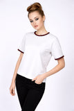 Short Sleeve Top With Contrast Trim And Keyhole Back