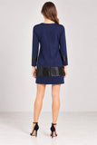 Navy Leatherette Panel Shift Dress