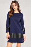 Navy Leatherette Panel Shift Dress