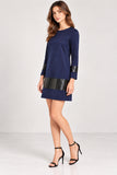 Navy Leatherette Panel Shift Dress