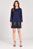 Navy Leatherette Panel Shift Dress