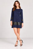 Navy Leatherette Panel Shift Dress
