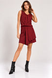 Burgundy Pleated Asymmetric Mini Dress
