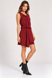 Burgundy Pleated Asymmetric Mini Dress