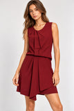 Burgundy Pleated Asymmetric Mini Dress