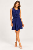 Navy Pleated Asymmetric Mini Dress