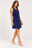 Navy Pleated Asymmetric Mini Dress