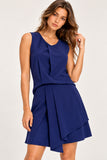 Navy Pleated Asymmetric Mini Dress