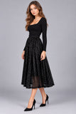 Black Sequin A-Line Midi Skirt