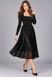 Black Sequin A-Line Midi Skirt