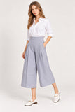 Slate Blue High-Waisted Pleated Culottes