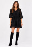 Black Chiffon Crochet Trim Mini Dress