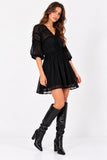 Black Chiffon Crochet Trim Mini Dress