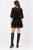 Black Chiffon Crochet Trim Mini Dress