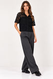 Black Floral Lace Short Sleeve Shirt
