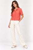 Coral Floral Lace Short Sleeve Shirt