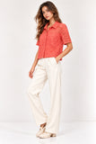 Coral Floral Lace Short Sleeve Shirt