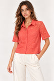 Coral Floral Lace Short Sleeve Shirt